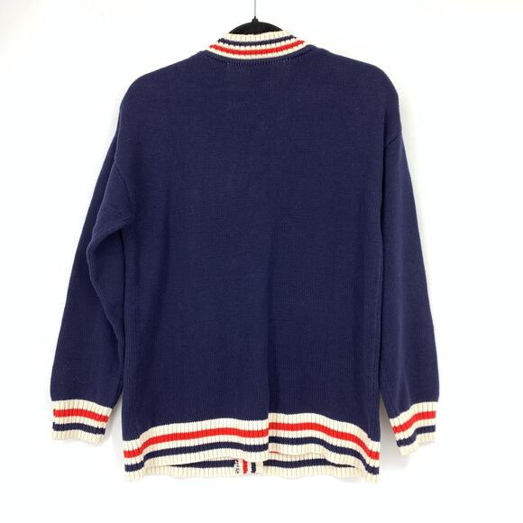 GAP V-Neck Cardigan Sweater Womens Sz S Navy Blue Red White Stripe Trim NEW - Picture 2 of 7